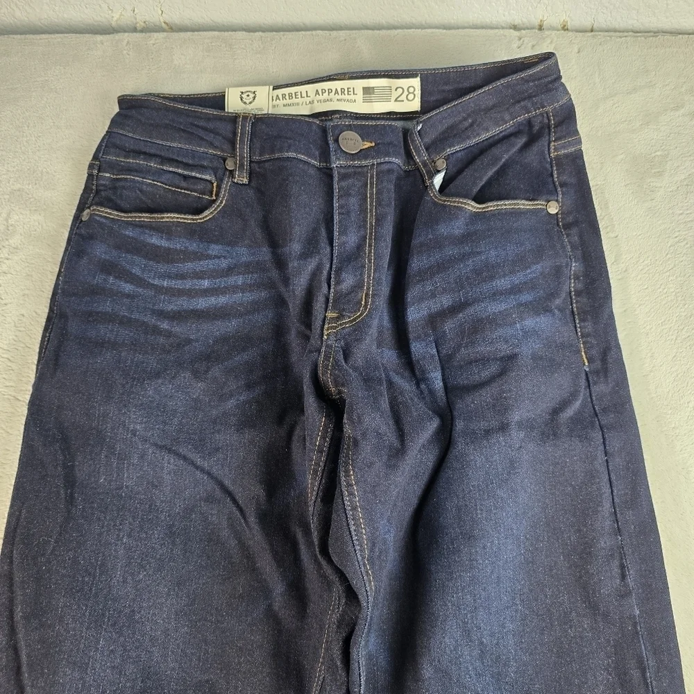 NWT Barbell Apparel Mens Denim Jeans Size 28x34 Straight Leg Dark Wash Pants